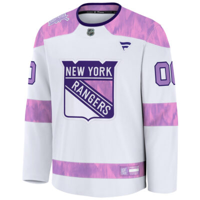 Alternative view of Custom New York Rangers White 2024 Hockey Fights Cancer Jersey - All Stitched