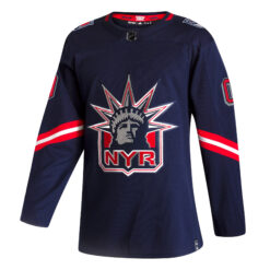 Alternative view of Custom New York Rangers Navy 2020/21 Reverse Retro Jersey - All Stitched