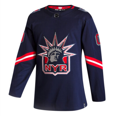 Alternative view of Custom New York Rangers Navy 2020/21 Reverse Retro Jersey - All Stitched