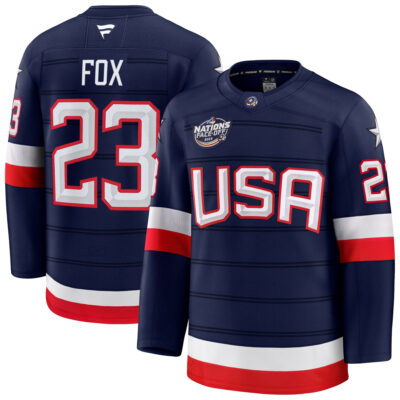 Adam Fox Navy Team USA Nations Premium Jersey - All Stitched