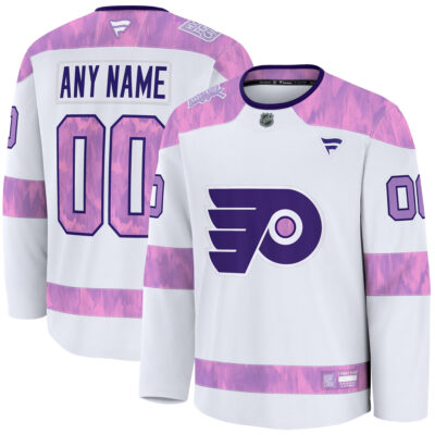 Custom Philadelphia Flyers White Purple 2024 Hockey Fights Cancer Premium Jersey - All Stitched