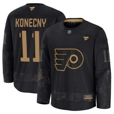 Travis Konecny Philadelphia Flyers Black 2024 Military Appreciation Jersey - All Stitched