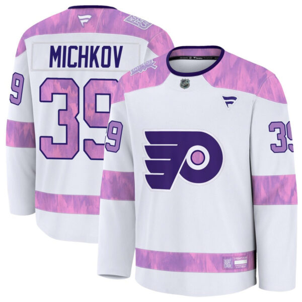 Matvei Michkov Philadelphia Flyers White Purple 2024 Hockey Fights Cancer Jersey - All Stitched