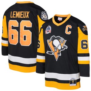 Mario Lemieux Pittsburgh Penguins Black 1991/92 Captain Patch Power Play Jersey - All Stitched