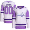 Custom Washington Capitals White Purple Hockey Fights Cancer Primegreen Jersey - All Stitched