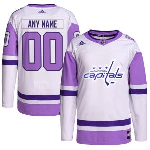 Custom Washington Capitals White Purple Hockey Fights Cancer Primegreen Jersey - All Stitched