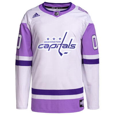 Alternative view of Custom Washington Capitals White Purple Hockey Fights Cancer Primegreen Jersey - All Stitched