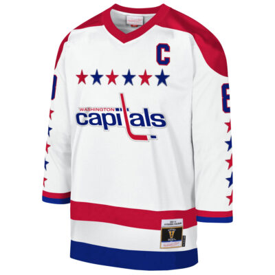 Alternative view of Alex Ovechkin Washington Capitals White 2012/13 Captain Patch Blue Line Jersey - All Stitched