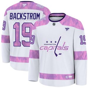 Nicklas Backstrom Washington Capitals White Purple Hockey Fights Cancer Premium Jersey - All Stitched