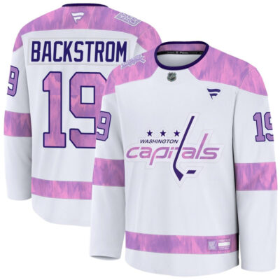 Nicklas Backstrom Washington Capitals White Purple Hockey Fights Cancer Premium Jersey - All Stitched