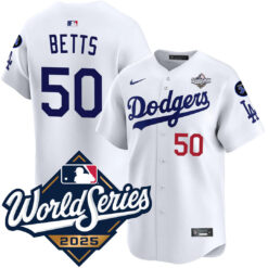 Mookie Betts Los Angeles Dodgers White Home 2025 World Series Limited Jersey - All Stitched