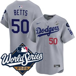 Mookie Betts Los Angeles Dodgers Grey Road 2025 World Series Limited Jersey - All Stitched