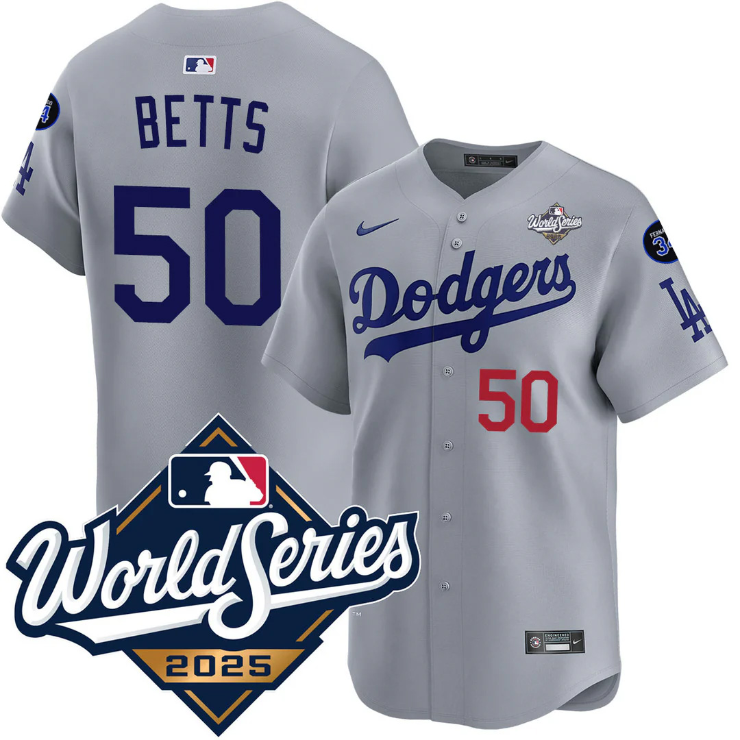 Mookie Betts Los Angeles Dodgers Grey Road 2025 World Series Limited Jersey - All Stitched