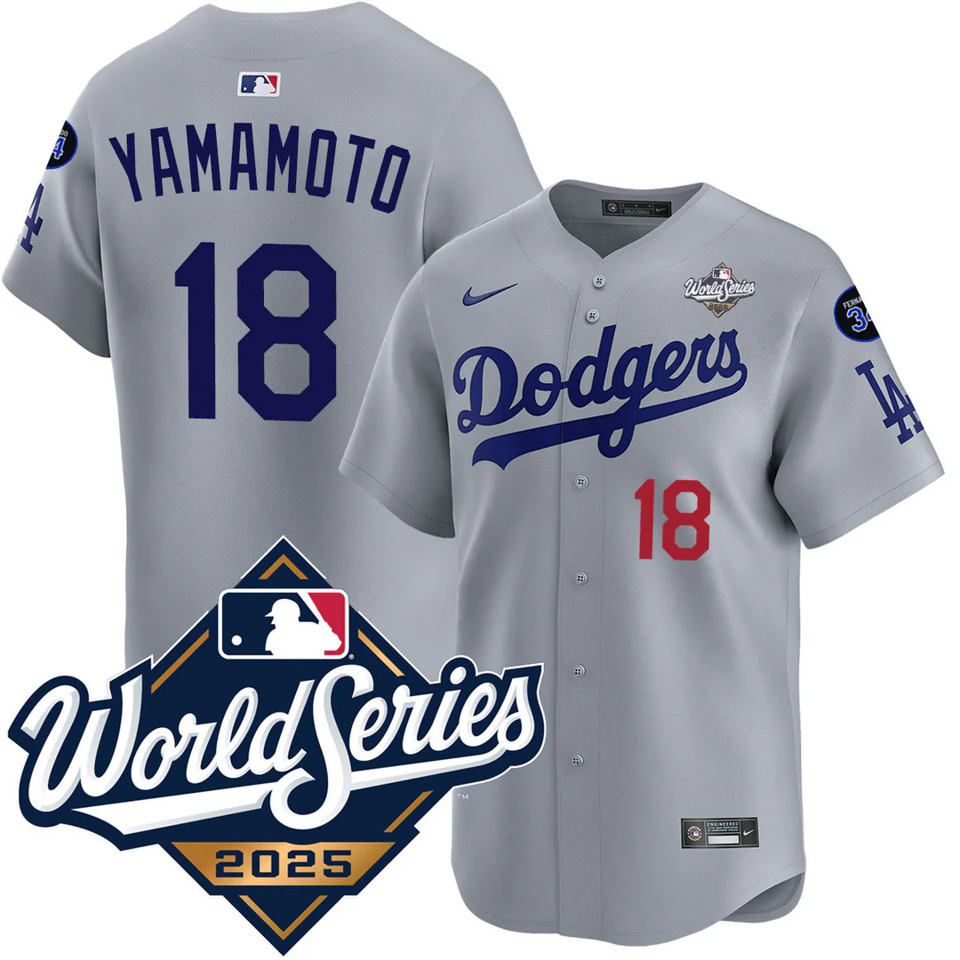 Yoshinobu Yamamoto Los Angeles Dodgers Grey Road 2025 World Series Limited Jersey - All Stitched