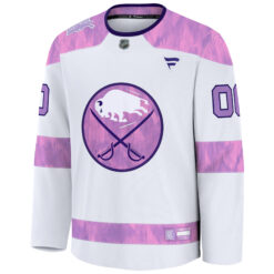 Alternative view of Custom Buffalo Sabres White Purple 2024 Hockey Fights Cancer Jersey - All Stitched