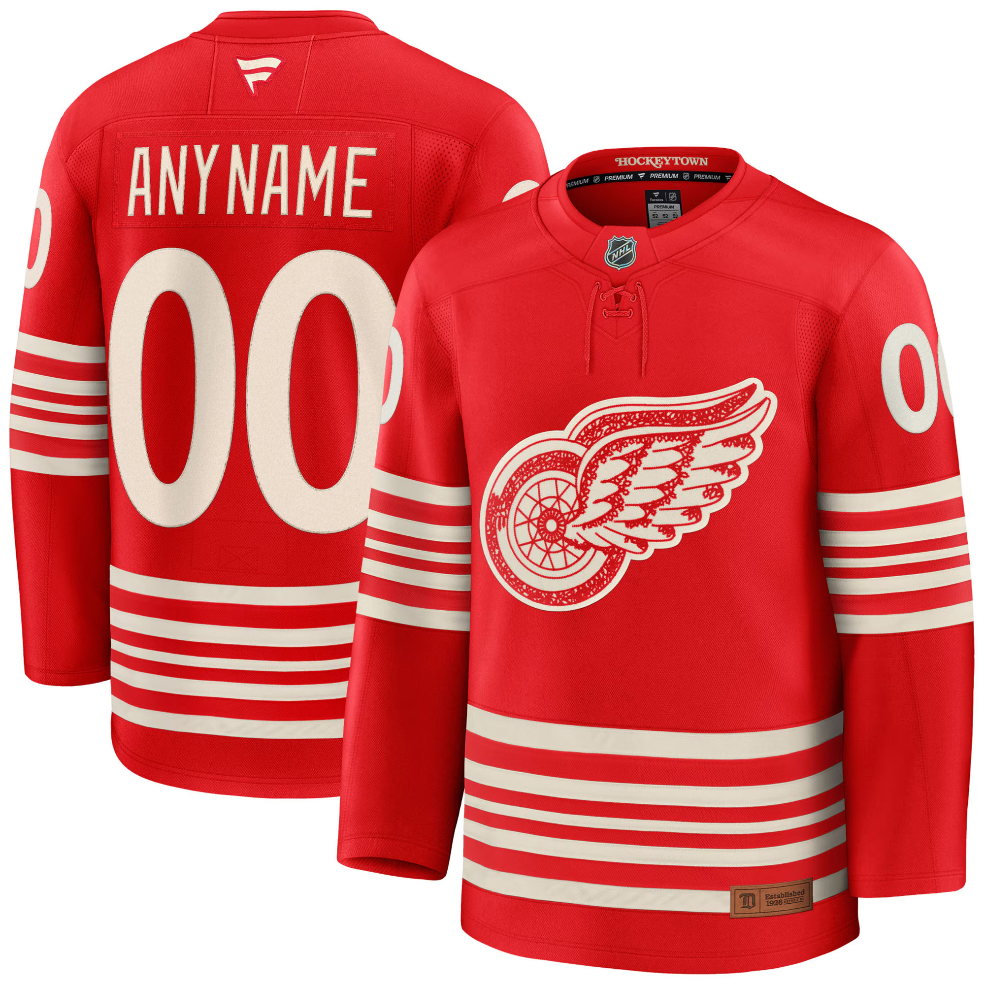 Custom Detroit Red Wings Red Centennial Alternate Premium Jersey - All Stitched