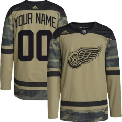 Custom Detroit Red Wings Camo Military Appreciation Jersey - All Stitched