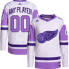 Custom Detroit Red Wings White Purple Hockey Fights Cancer Primegreen Jersey - All Stitched