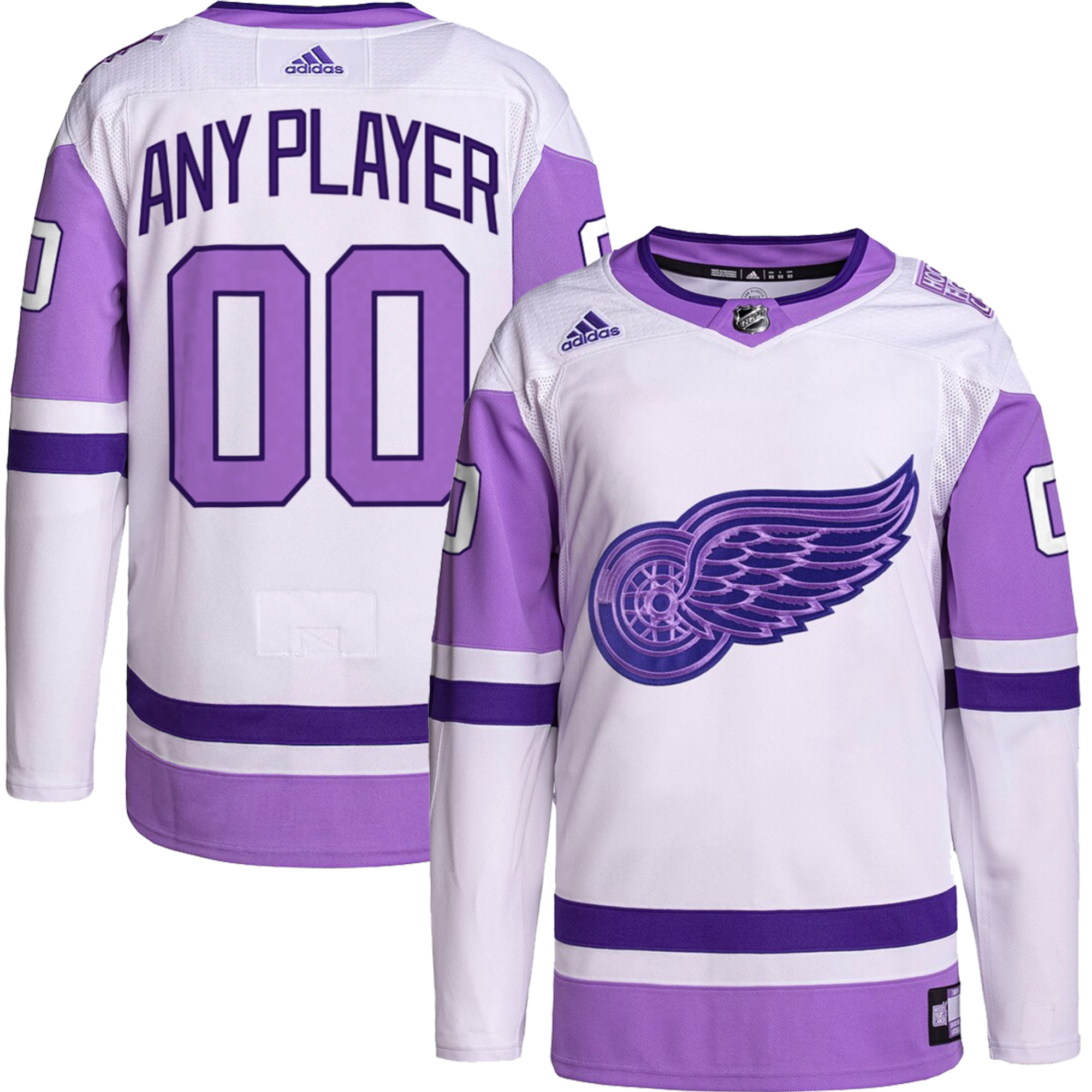 Custom Detroit Red Wings White Purple Hockey Fights Cancer Primegreen Jersey - All Stitched
