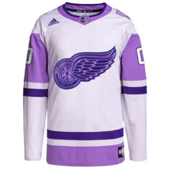 Alternative view of Custom Detroit Red Wings White Purple Hockey Fights Cancer Primegreen Jersey - All Stitched