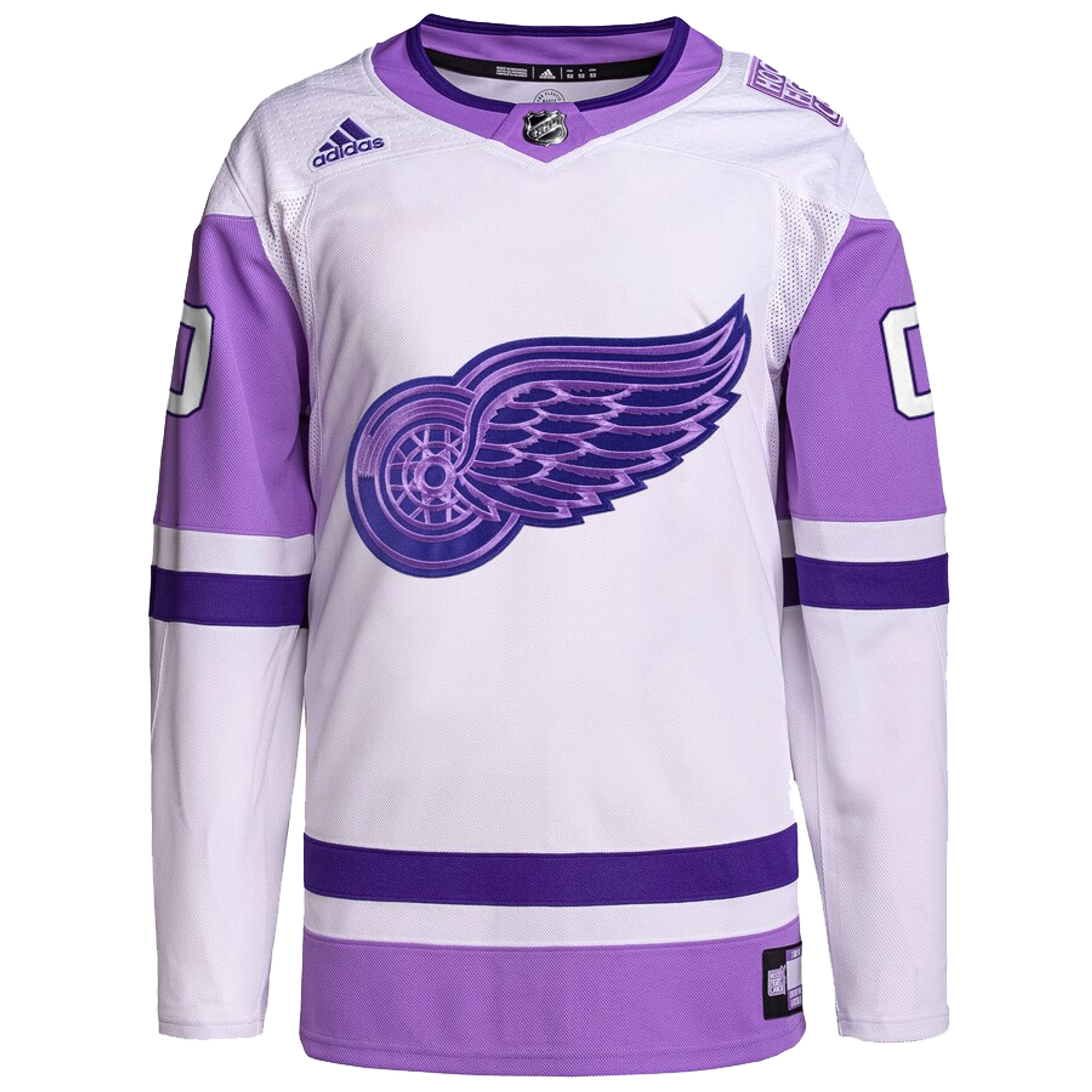 Custom Detroit Red Wings White Purple Hockey Fights Cancer Primegreen Jersey - All Stitched - Image 2