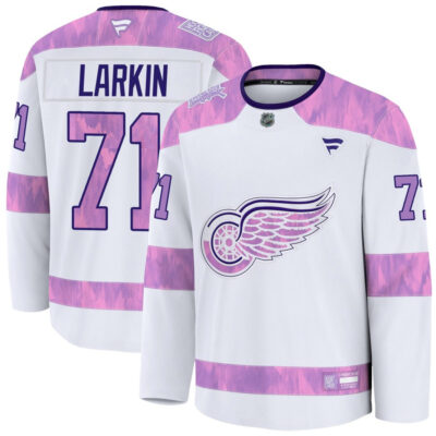 Dylan Larkin Detroit Red Wings White Purple Hockey Fights Cancer Premium Jersey - All Stitched