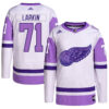 Dylan Larkin Detroit Red Wings White Purple Hockey Fights Cancer Primegreen Jersey - All Stitched