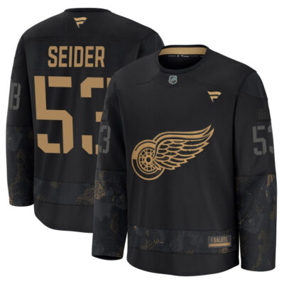 Moritz Seider Detroit Red Wings Black 2024 Military Appreciation Premium Jersey - All Stitched