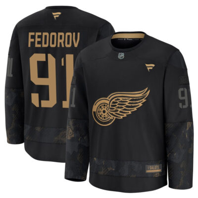 Sergei Fedorov Detroit Red Wings Black 2024 Military Appreciation Jersey - All Stitched