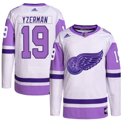 Steve Yzerman Detroit Red Wings White Purple Hockey Fights Cancer Primegreen Jersey - All Stitched