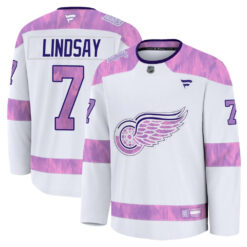 Ted Lindsay Detroit Red Wings White Purple Hockey Fights Cancer Jersey - All Stitched