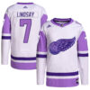 Ted Lindsay Detroit Red Wings White Purple Hockey Fights Cancer Primegreen Jersey - All Stitched