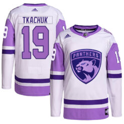 Matthew Tkachuk Florida Panthers White Purple Hockey Fights Cancer Primegreen Jersey - All Stitched