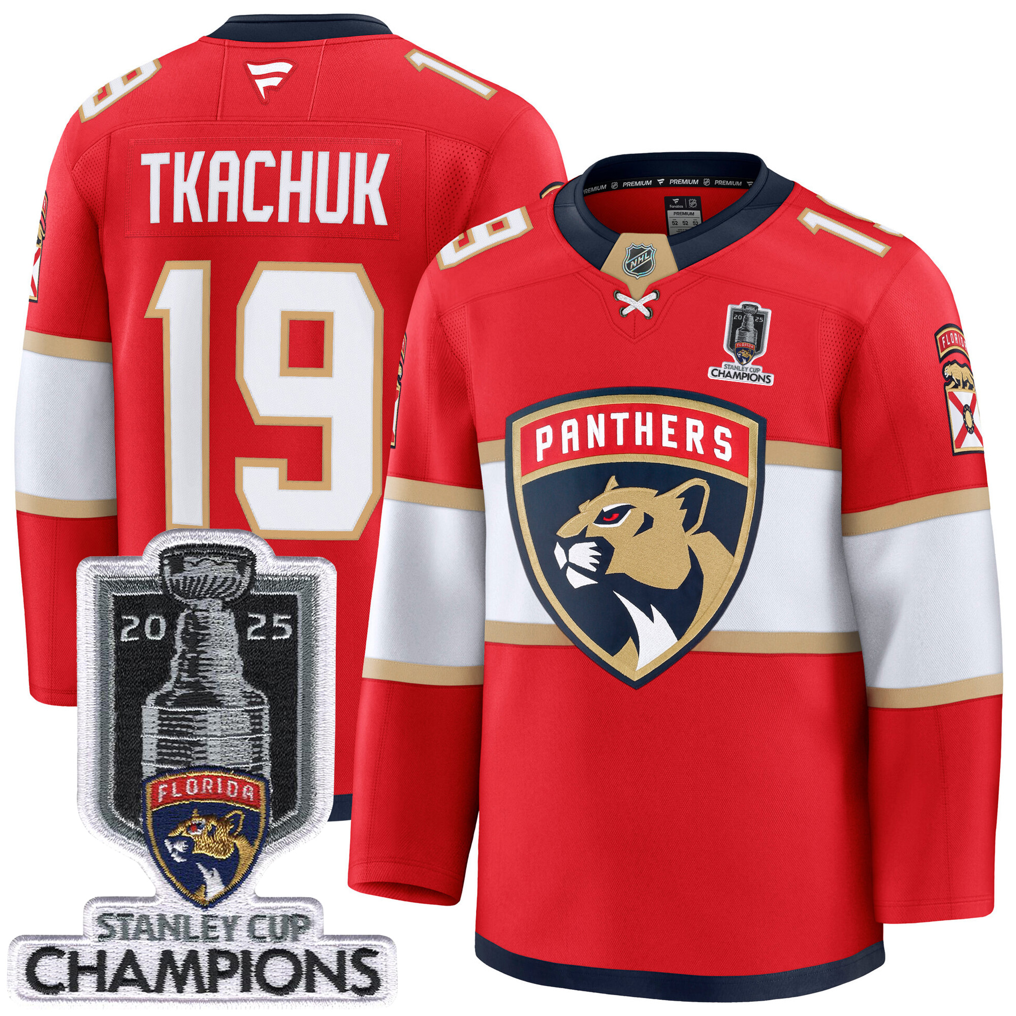 Matthew Tkachuk Florida Panthers 2025 Stanley Cup Championship Red Home Premium Jersey - All Stitched