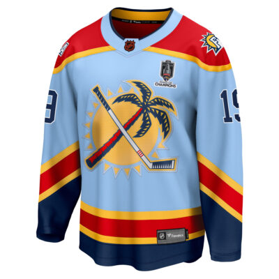 Alternative view of Matthew Tkachuk Florida Panthers 2025 Stanley Cup Championship Light Blue Alternate Premium Jersey - All Stitched