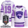 Matthew Tkachuk Florida Panthers 2025 Stanley Cup Championship White Purple Hockey Fights Cancer Primegreen Jersey - All Stitched