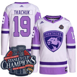 Matthew Tkachuk Florida Panthers Back To Back Championship White Purple Hockey Fights Cancer Primegreen Jersey - All Stitched