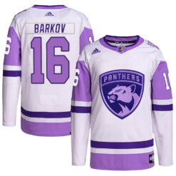 Aleksander Barkov Florida Panthers White Purple Hockey Fights Cancer Jersey - All Stitched