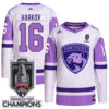 Aleksander Barkov Florida Panthers 2025 Stanley Cup Championship White Purple Hockey Fights Cancer Jersey - All Stitched