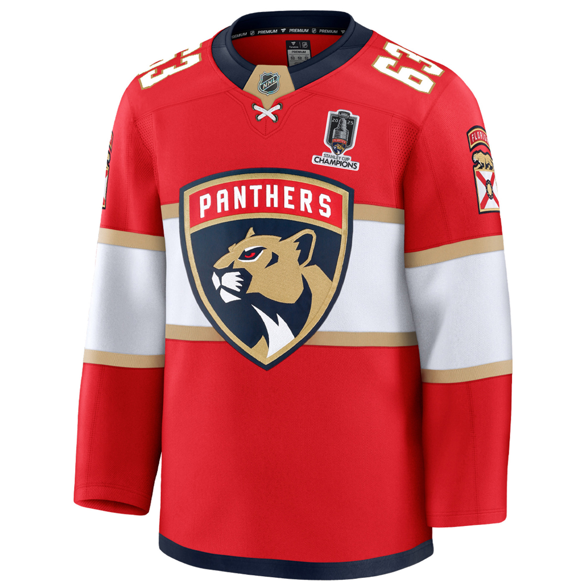 Brad Marchand Florida Panthers 2025 Stanley Cup Championship Red Home Premium Jersey - All Stitched - Image 2