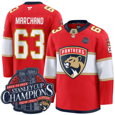 Brad Marchand Florida Panthers Back To Back Championship Red Home Premium Jersey - All Stitched