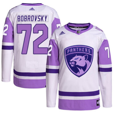 Sergei Bobrovksy Florida Panthers White Purple Hockey Fights Cancer Primegreen Jersey - All Stitched