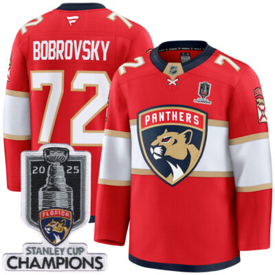 Sergei Bobrovksy Florida Panthers 2025 Stanley Cup Championship Red Home Premium Jersey - All Stitched
