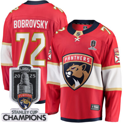 Sergei Bobrovksy Florida Panthers 2025 Stanley Cup Championship Red Home Jersey - All Stitched