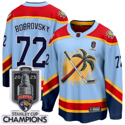 Sergei Bobrovksy Florida Panthers 2025 Stanley Cup Championship Light Blue Alternate Jersey - All Stitched