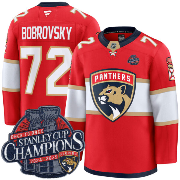 Sergei Bobrovksy Florida Panthers Back To Back Championship Red Home Premium Jersey - All Stitched