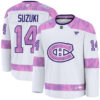 Nick Suzuki Montreal Canadiens White Purple Hockey Fights Cancer Jersey - All Stitched