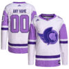 Custom Ottawa Senators White Purple Hockey Fights Cancer Primegreen Jersey - All Stitched