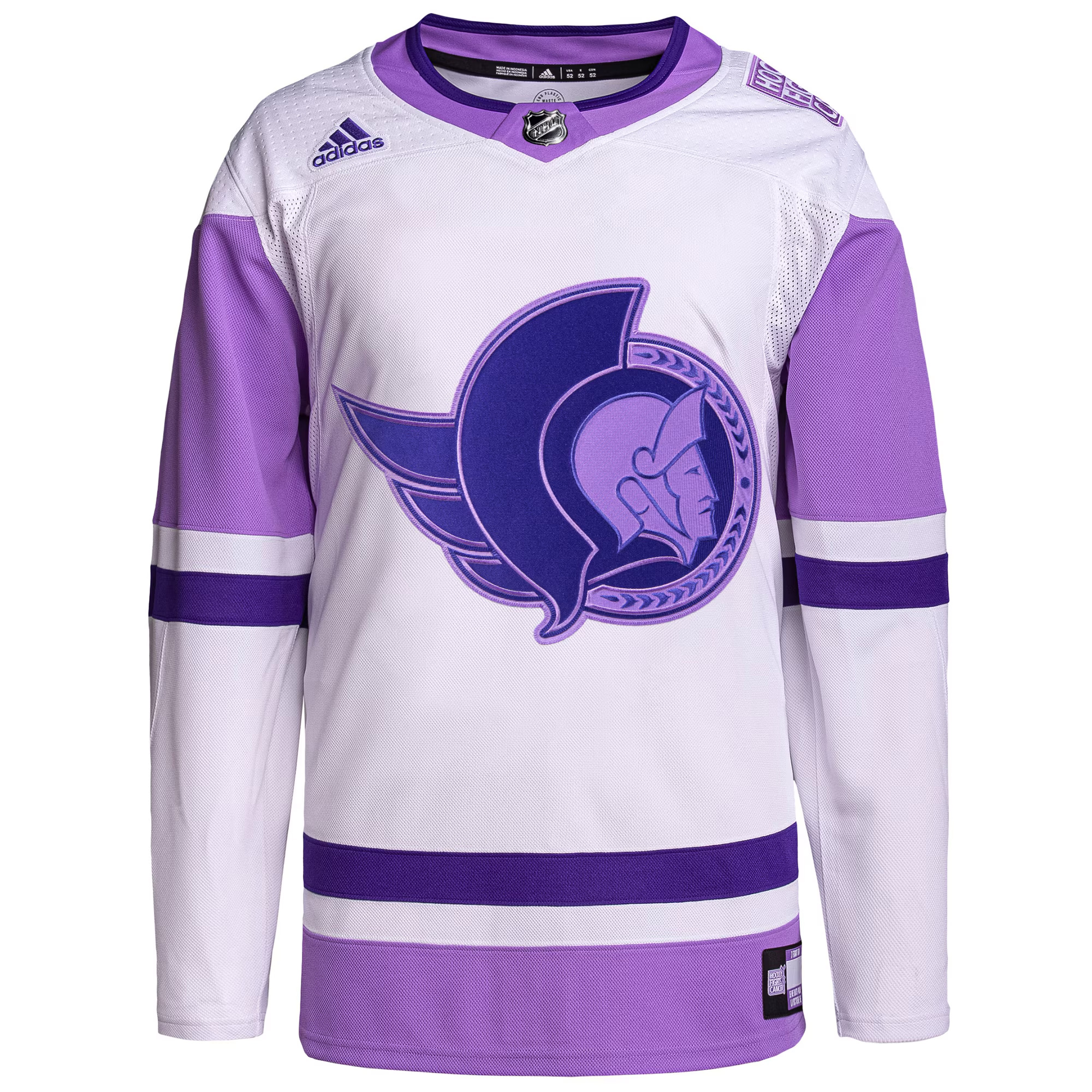 Custom Ottawa Senators White Purple Hockey Fights Cancer Primegreen Jersey - All Stitched - Image 2