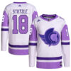 Tim Stutzle Ottawa Senators White Purple Hockey Fights Cancer Primegreen Jersey - All Stitched